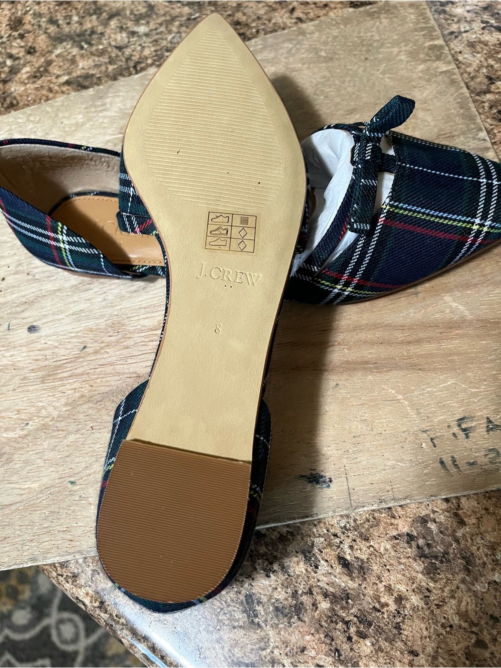 J. Crew Size 8 Navy Plaid Pointed D'Orsay Flats with Bow - Picture 4 of 6